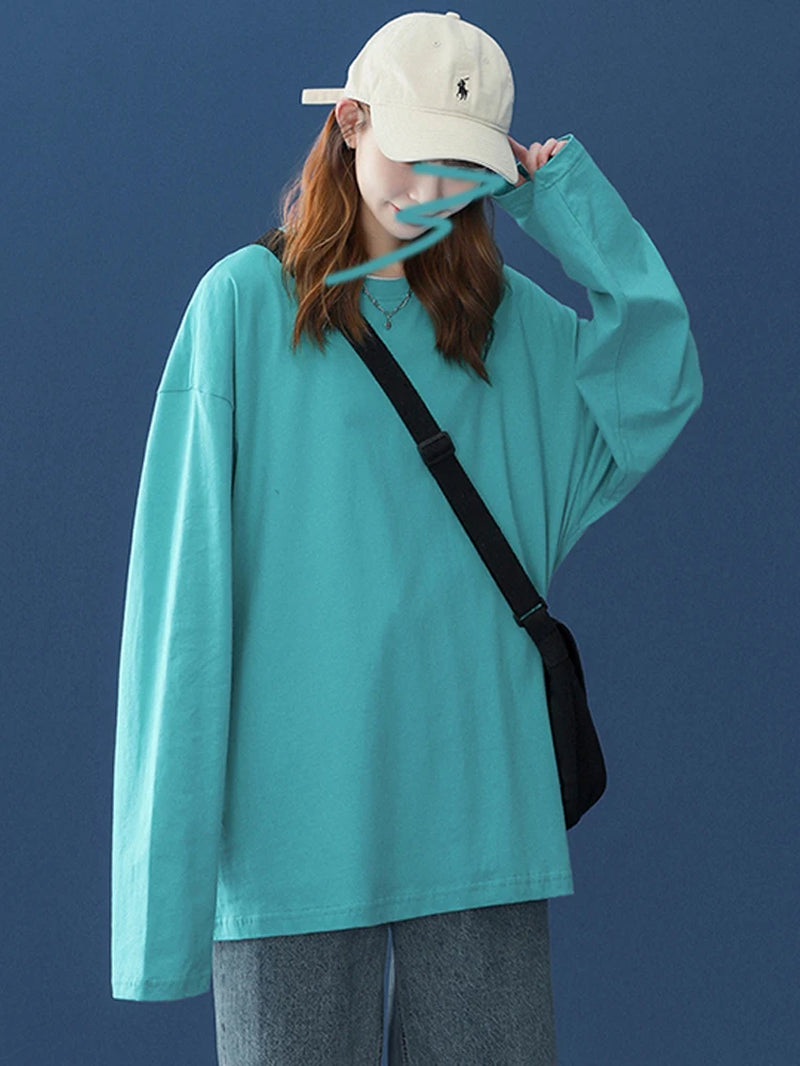 Camiseta de algodón de manga larga para mujer