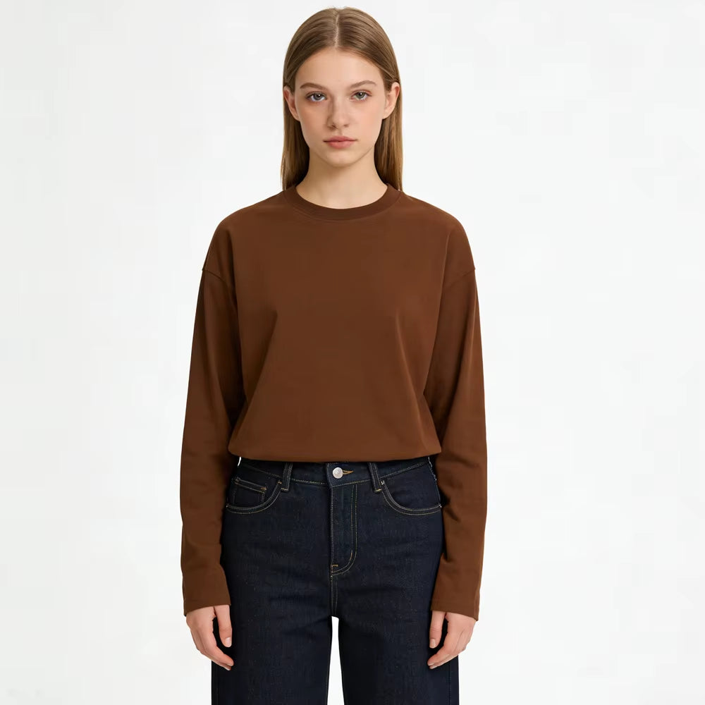 Camiseta de algodón de manga larga para mujer