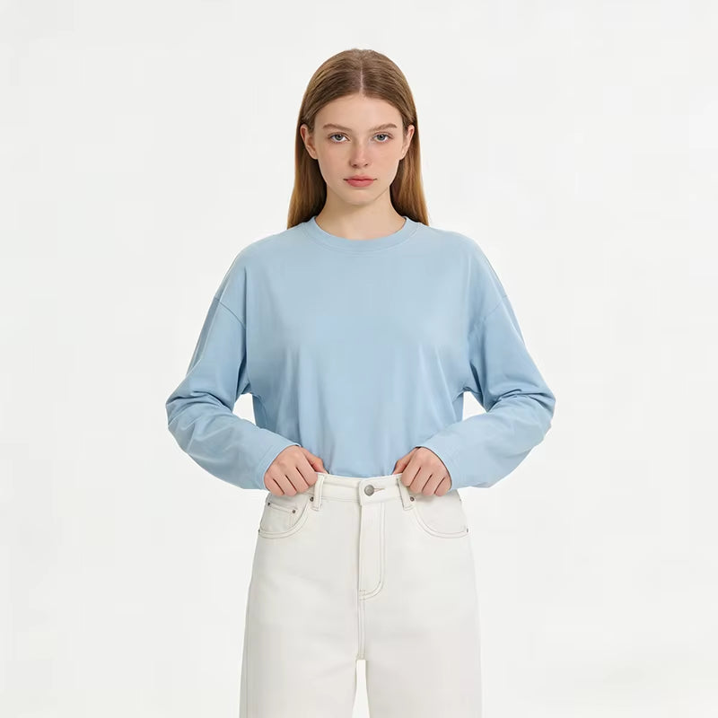 Camiseta de algodón de manga larga para mujer