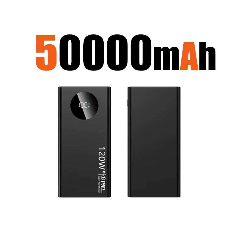 120W 50000Mah Cargador portátil de batería de alta capacidad y carga rápida para iPhone, Samsung y Huawei
