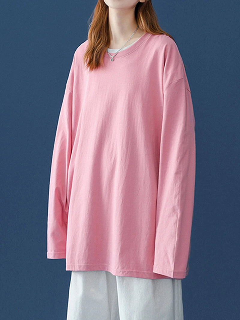 Camiseta de algodón de manga larga para mujer