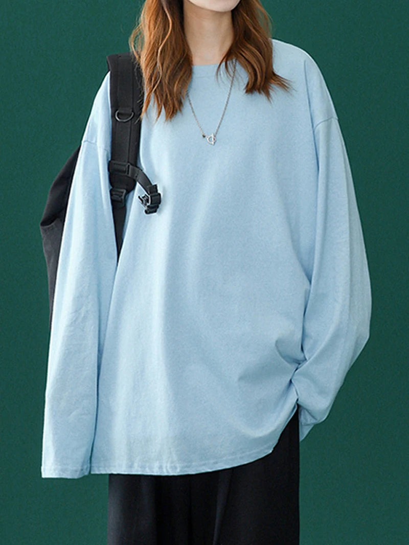 Camiseta de algodón de manga larga para mujer