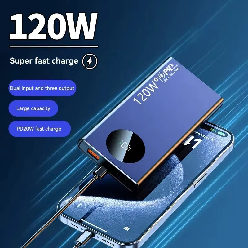 120W 50000Mah Cargador portátil de batería de alta capacidad y carga rápida para iPhone, Samsung y Huawei