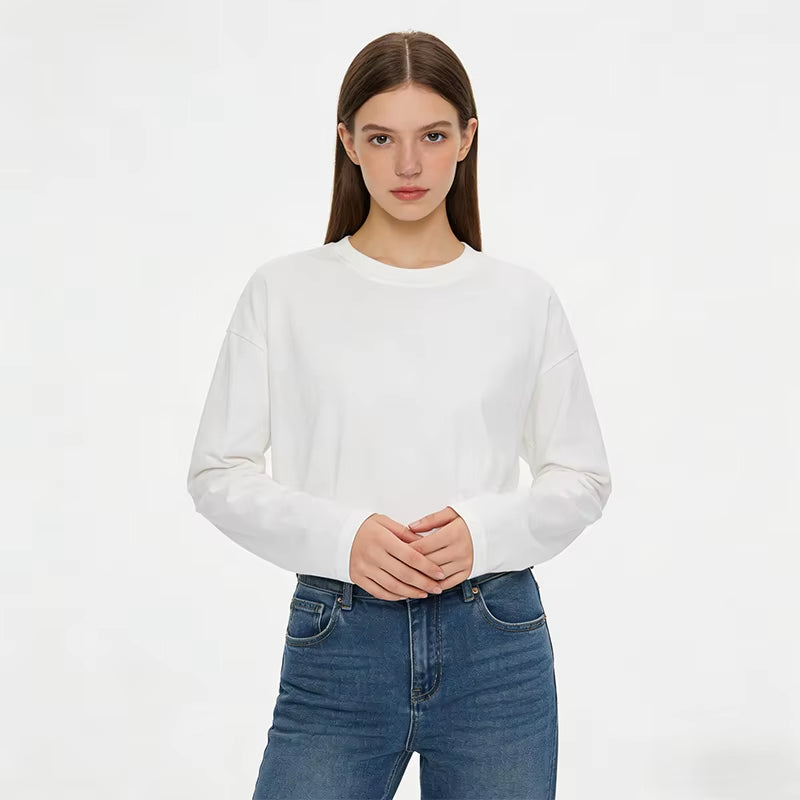 Camiseta de algodón de manga larga para mujer