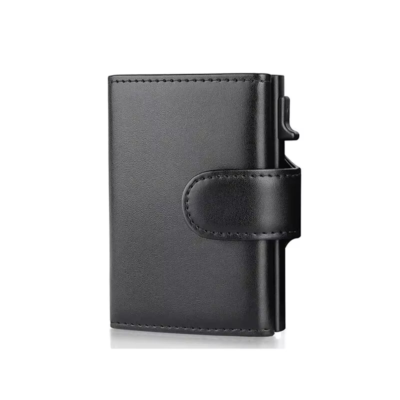 Cartera de cuero de microfibra RFID para hombre, tarjetero de moda, billetera triple, delgada, monedero