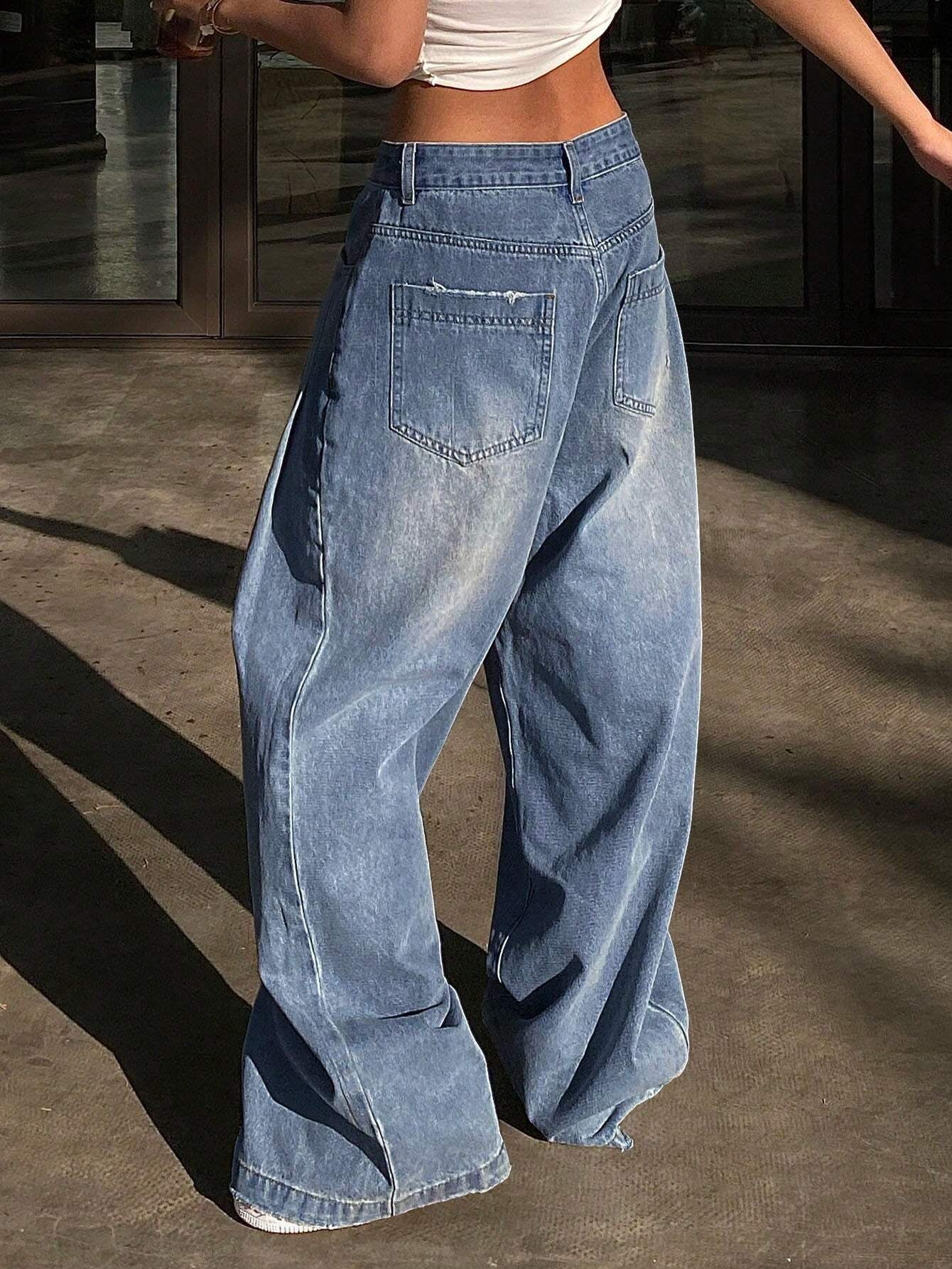 Baggy Jeans para mujer, diseño desgastado