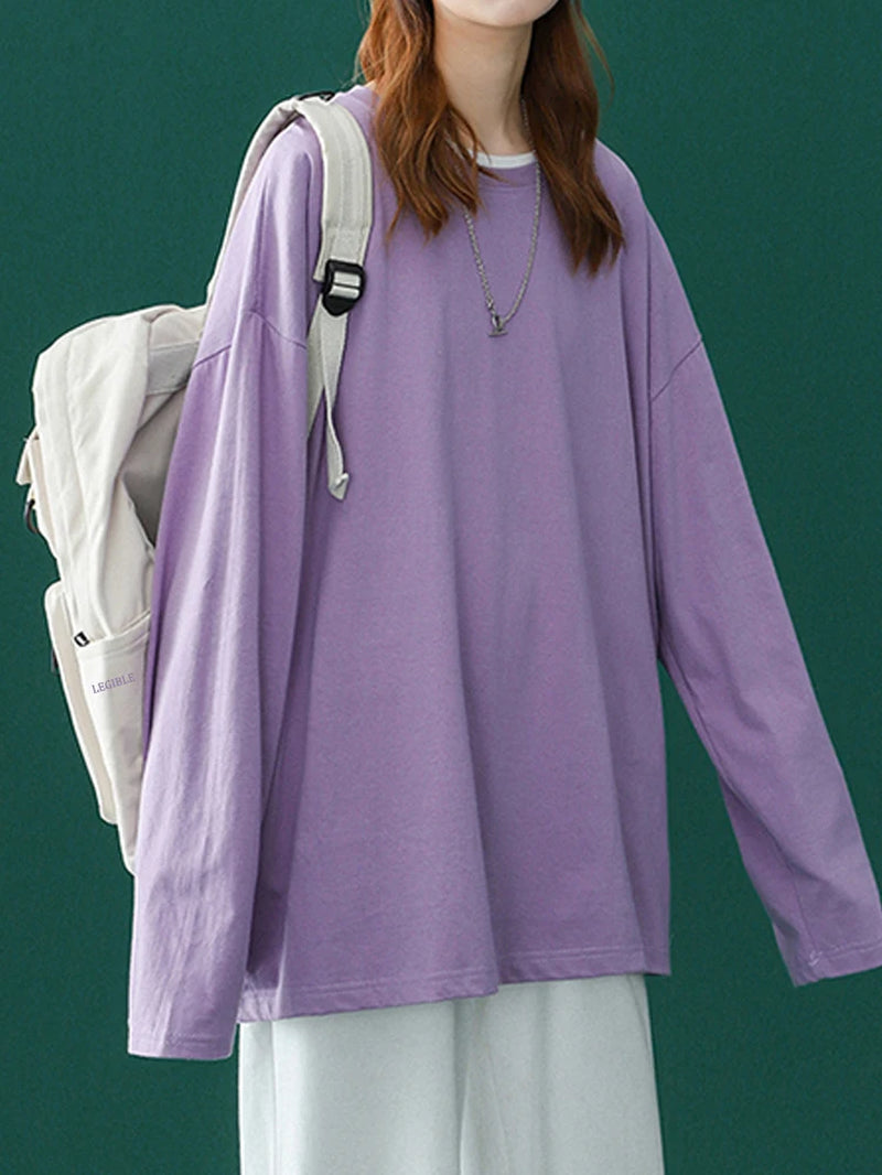 Camiseta de algodón de manga larga para mujer