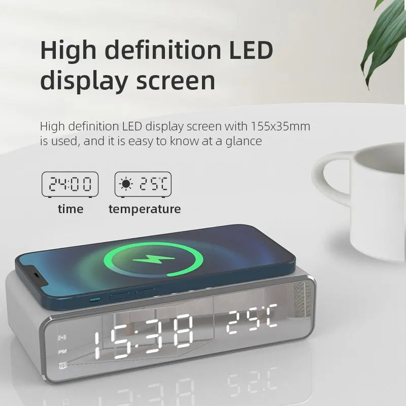 Cargador inalámbrico con alarma, reloj LED, cargador de teléfono, estación de carga rápida para iPhone y Samsung.