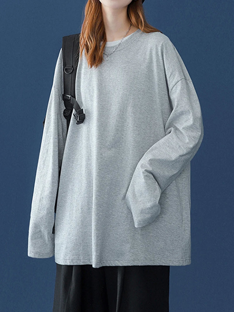 Camiseta de algodón de manga larga para mujer