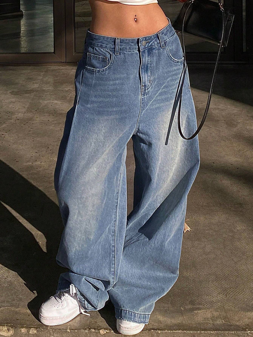 Baggy Jeans para mujer, diseño desgastado
